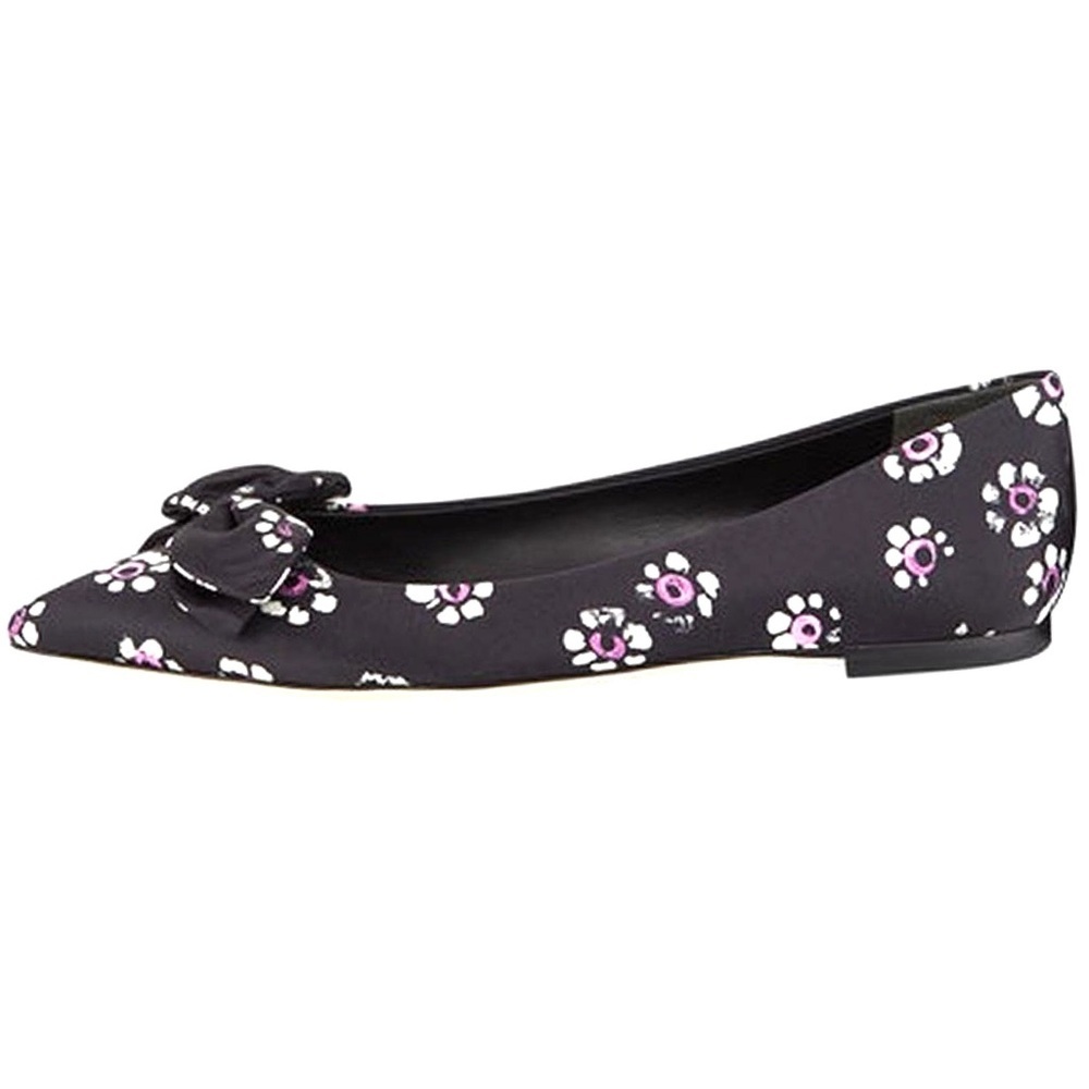 Tory Burch Ballet Flats Rosalind Black Floral Print Satin bow Size 11 NWT - Picture 4 of 11